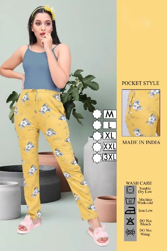 Women's Regular Fit Cotton Printed Yellow Pajamas