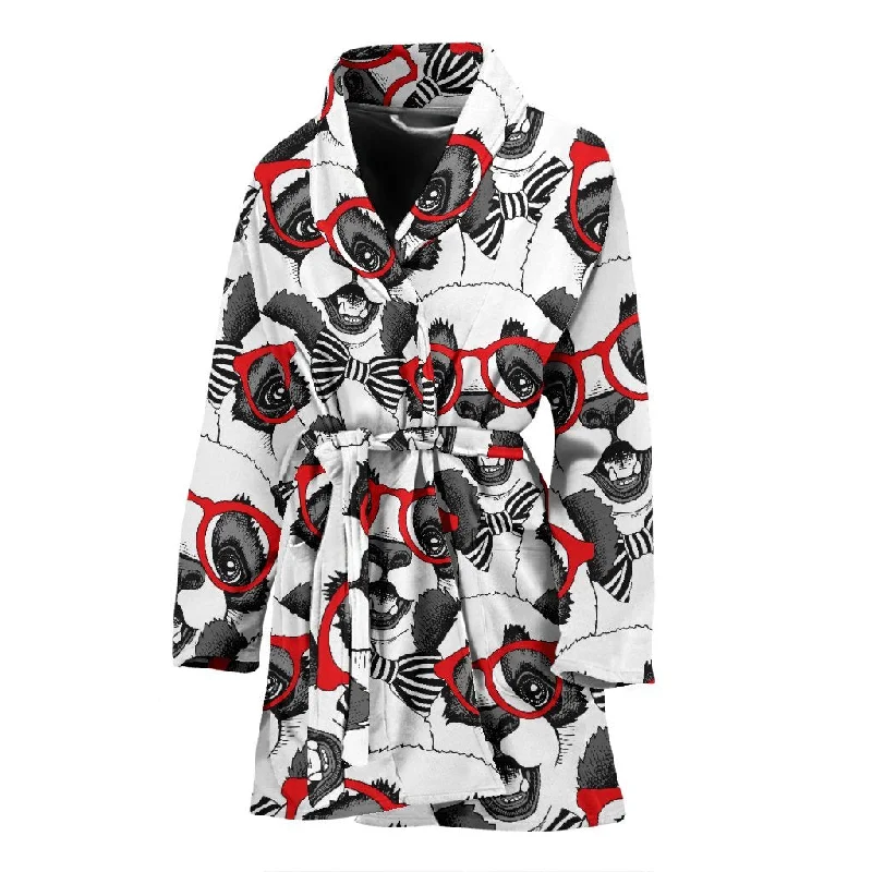 Panda Red Glasses Pattern Print Women Long Robe