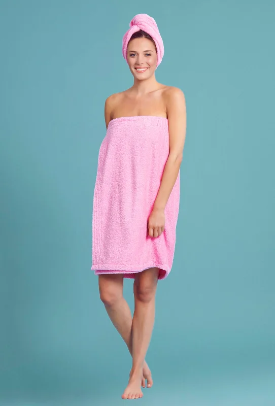 Women's Pink Towel Wrap with Hood Spa/Bath Wrap with Adjustable Closure